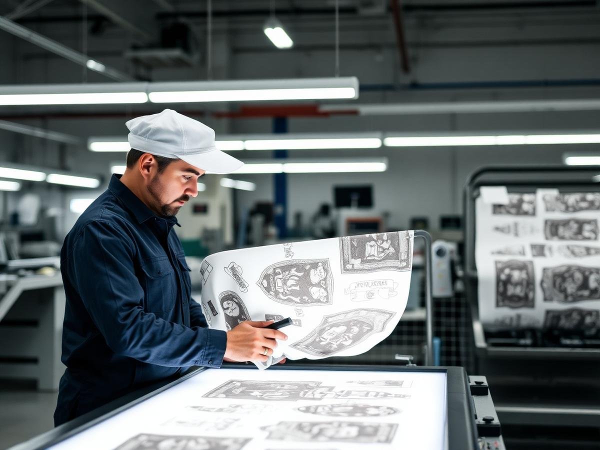 Quality inspection of printed fabric on a lightbox table in the factory